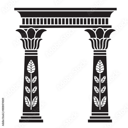 Egyptian Lotus Columns Archway Black Silhouette Ancient Architecture vector