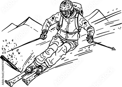 dynamic silhouette of a skier descending a mountain slope, isolated on a transparent background: a striking vector illustration for winter sports designs