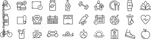 Fitness and Healthy Lifestyle line Icon Set – Health, Young, Wellness, Training, and Exercise Line Icon Pack