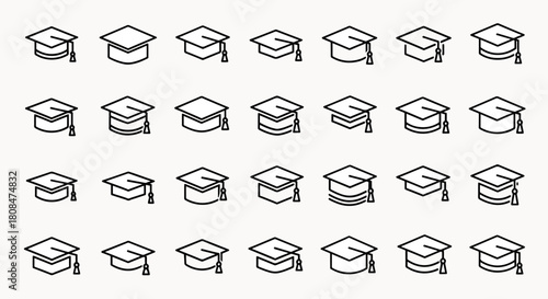 Collection of Graduation Caps Icons Set, Academic Mortarboard Symbols For Education Degree Achievement Symbol Vector