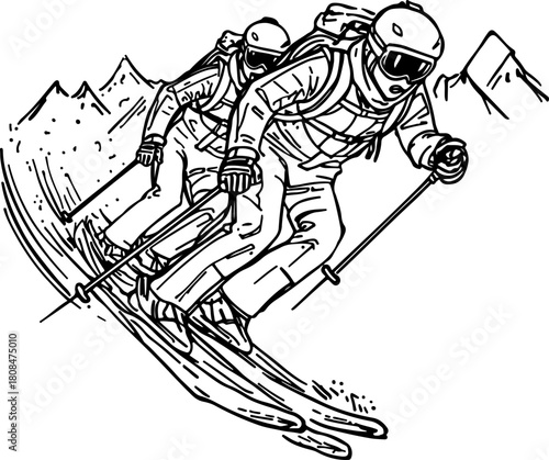 dynamic silhouette of a skier descending a mountain slope, isolated on a transparent background: a striking vector illustration for winter sports designs