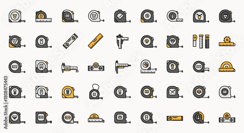 Measuring Tools Flat Icons Collection Vector Set of Tape Measures Levels Calipers and Rulers for Design