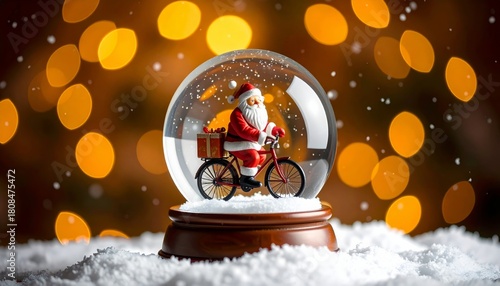 Snow Globe with Santa Riding Bicycle Delivering Gifts