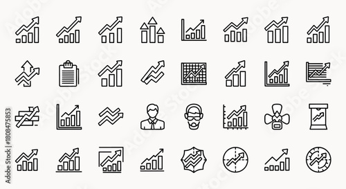 Collection of Diverse Business Growth Charts and Financial Analysis Icons Representing Success and Progress