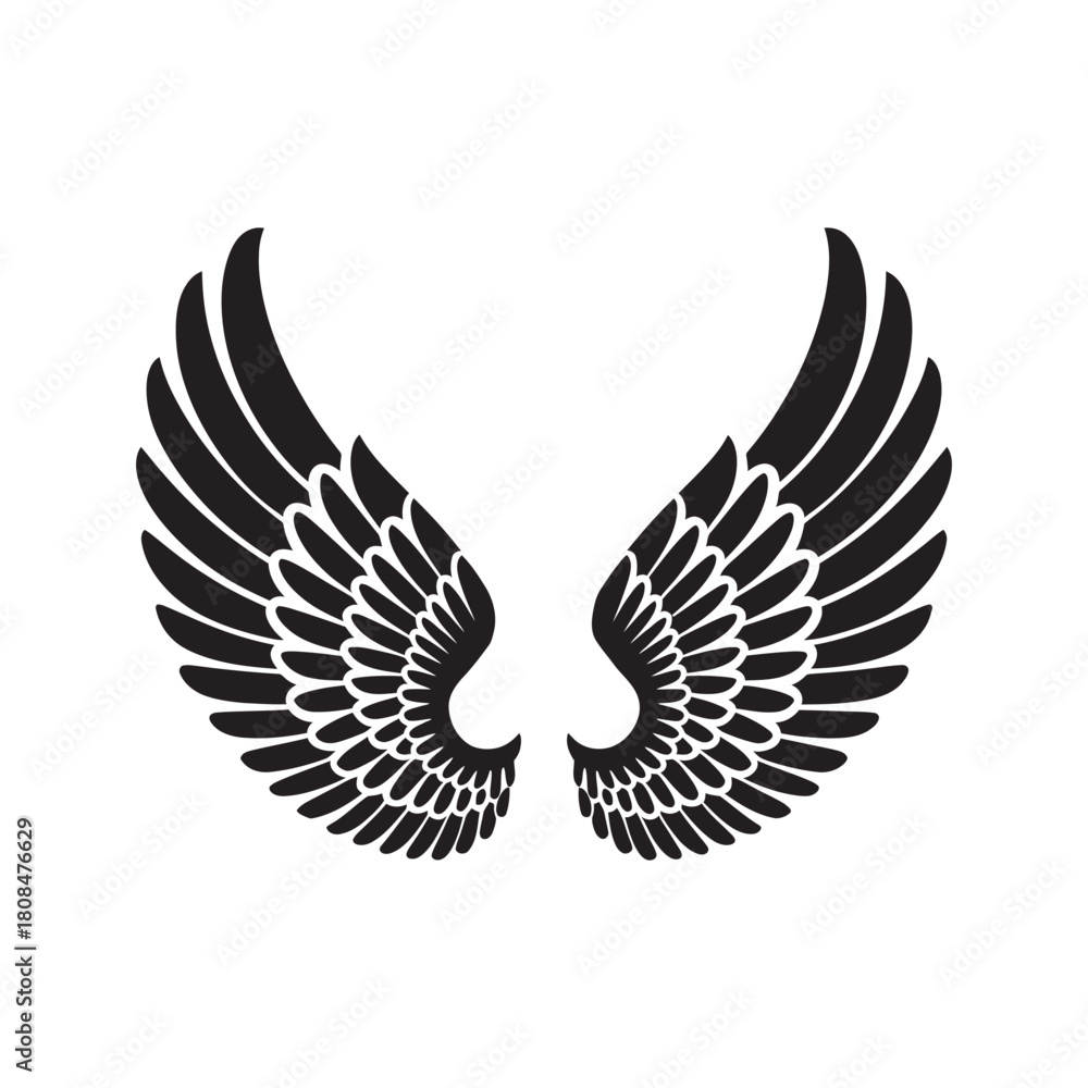 Obraz premium Angel Wings Icon – Black Feathered Wings Silhouette Vector 