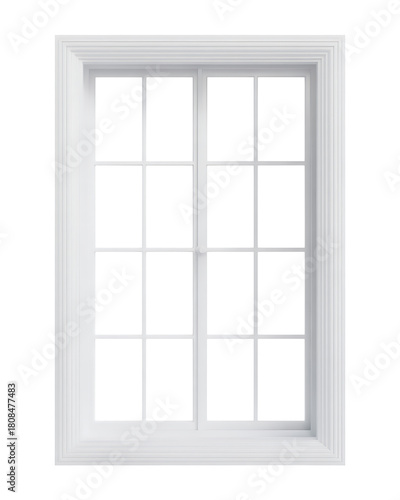 Classic white window frame isolated on transparent background