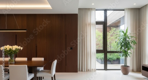 Fototapeta Naklejka Na Ścianę i Meble -  3d render modern brown interior with dining table