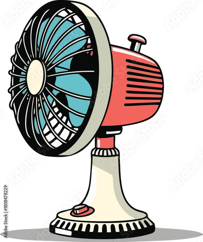 Retro Vintage Desk Fan Illustration for Cooling and Summer Heat Relief