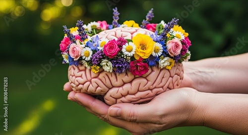 Beautiful Brain Blossoms Representing Mental Well being and Growth