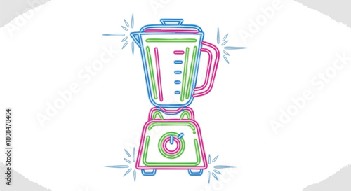 Vibrant Neon Outline Icon of a Kitchen Blender for Healthy Smoothies and Juices