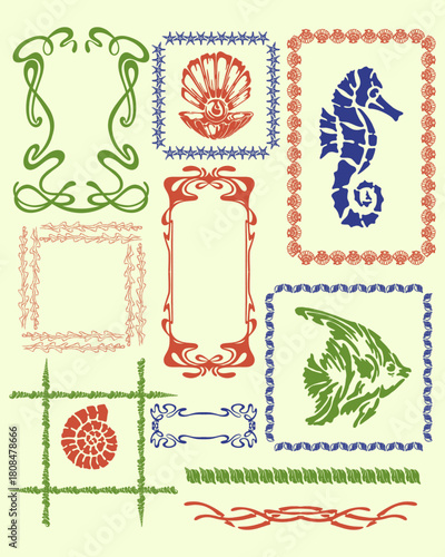Vintage Sea themed Frames border and Decorations editable, A collection of vintage inspired featuring nautical elements, perfect for adding a touch of classic charm to any design.