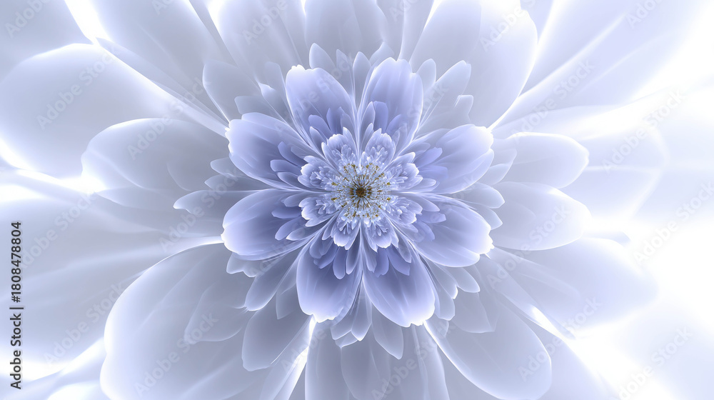 Obraz premium Evolving Fractal Symmetry in Pure White Space with Delicate Floral Patterns and Subtle Textures, Capturing Ethereal Beauty and Tranquility