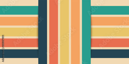 70s retro perspective lines background. Vintage colourful stripes banner, backdrop and wallpaper vector