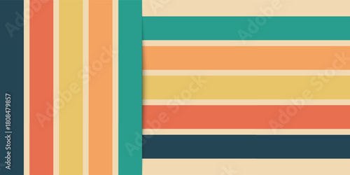 70s retro perspective lines background. Vintage colourful stripes banner, backdrop and wallpaper vector