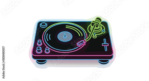 Neon Glow Turntable Icon Isolated on White Background Retro DJ Equipment Illustration