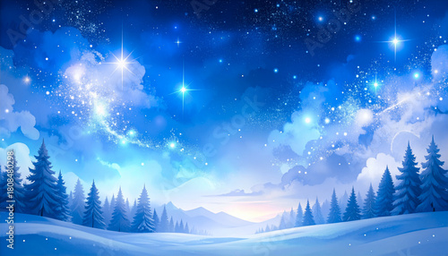 夜の雪景色,夜の雪原の風景,夜の冬景色, AI生成画像