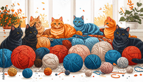 Whimsical Crayon Cat & Yarn Doodles for Pet Shop Flyer
