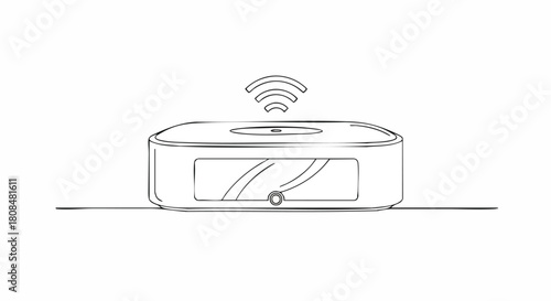 Simple Line Art Icon of a Modern Wireless Router or Network Hub with Wi Fi Signal