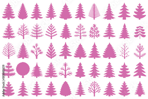Pine tree silhouette grid, evergreen vector icons, conifer clipart, black trees, nature graphic, stylized shapes, forest illustration set set of coniferous and deciduous trees, forest elements, botani