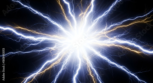 Dynamic power: Electric energy burst with striking lightnings from core source