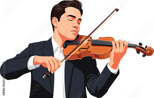 Passionate violinist lost in musical reverie, showcasing elegant skill and finesse