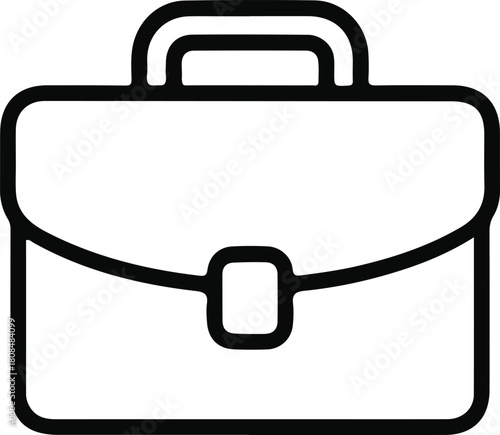 Minimal business briefcase line icon graphic, Clean black-and-white line icon of a professional briefcase, ideal for business apps, office interfaces, career websites, and corporate branding.

