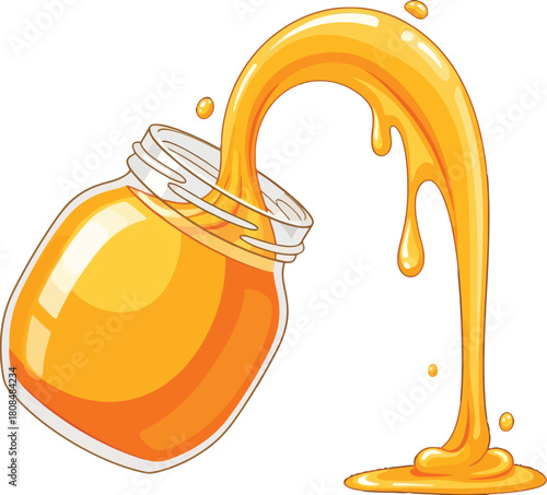 Jar of Golden Syrup Illustration, Liquid Flowing, Delicious and Sweet