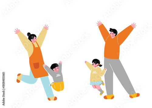 万歳して喜ぶ家族のイラスト