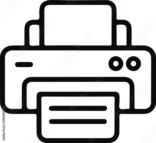 Printer Icon for Office and Document Output, Simple line-style printer icon showing paper output, ideal for office interfaces, document tools, printing apps, menus, and workflow graphics.

