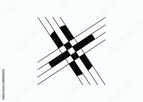 Abstract black and white woven pattern with intersecting lines and squares