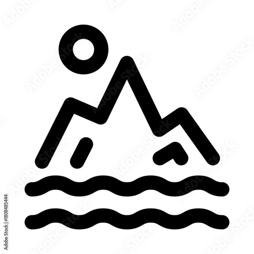 Mountain peak sun icon. Modern line icon design with professional vector styling crafted for nature scenery, adventure themes and outdoor visuals