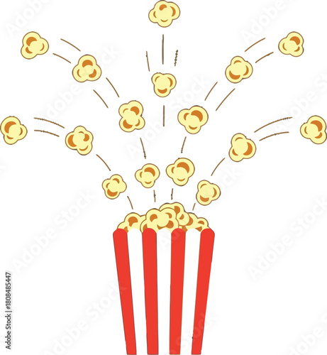 Cartoon style illustration of popcorn overflowing from a striped container