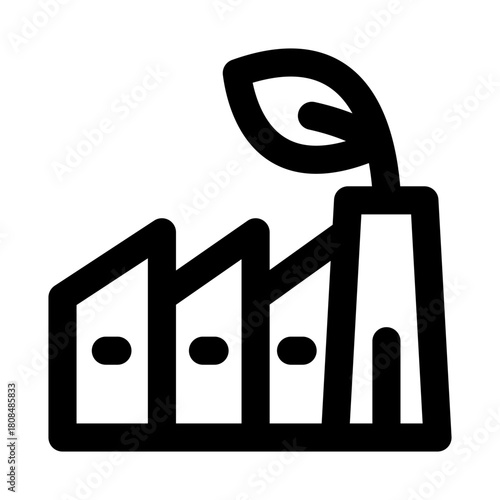 Green factory icon. Modern line icon design with professional minimal vector styling crafted for eco-friendly industry, sustainability, clean energy, and environmental concepts