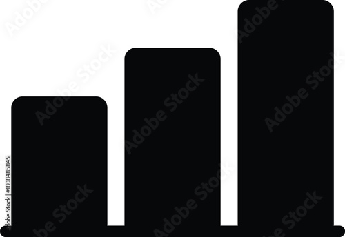 Simple ascending bar chart silhouette icon, Black vector graphic of a three-bar chart rising from left to right, symbolizing growth, progress, and increasing performance metrics.

