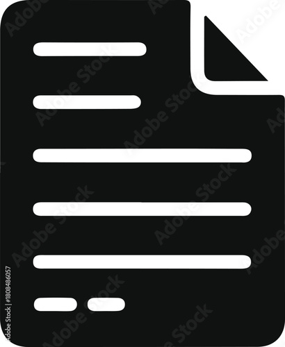Document icon for digital file use, Simple black document icon representing a digital file, commonly used in apps, websites, and interfaces for menus, downloads, or attachments.

