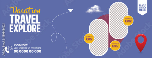 travel agency social media banner for travel sale, travelling agency business marketing, holiday tour promotion, hotel resort booking, and flight ticket booking template design