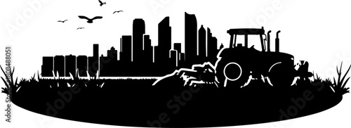 Tractor on a field silhouette