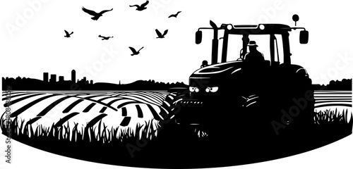 Tractor on a field silhouette