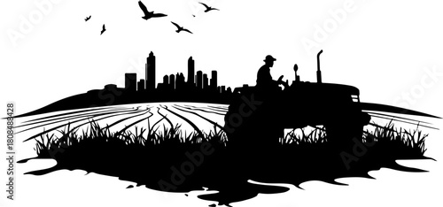 Tractor on a field silhouette