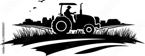 Tractor on a field silhouette
