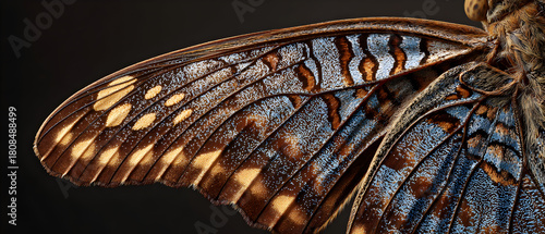 Ultra-detailed moth wing texture, powdery scales in muted browns and grays with intricate natural patterns.Macro shot of a butterfly wing or insect's exoskeleton with intricate textures.
