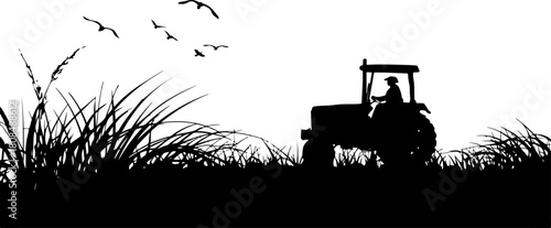 Tractor on a field silhouette