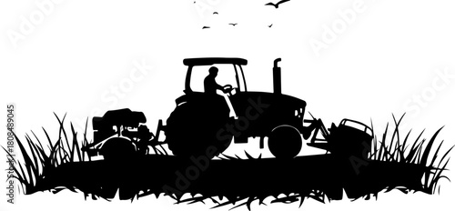 Tractor on a field silhouette