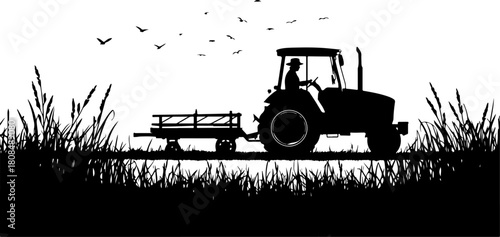Tractor on a field silhouette