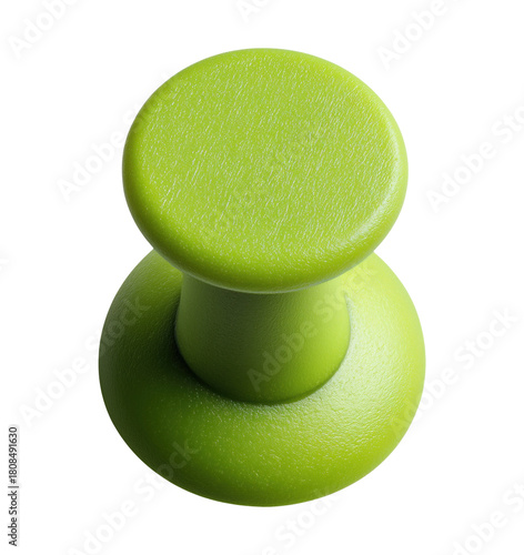 Bright green thumbtack push pin isolated on transparent background