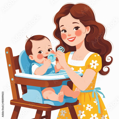cartoon animation of woman playing with baby