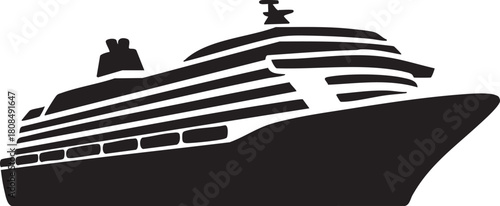 Massive cruise ship silhouette conveys luxurious travel and ocean adventure in a bold monochrome style