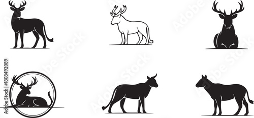 vector set of deer silhouettes