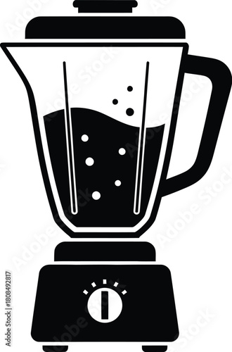 Black and white vector illustration of a blender with liquid inside