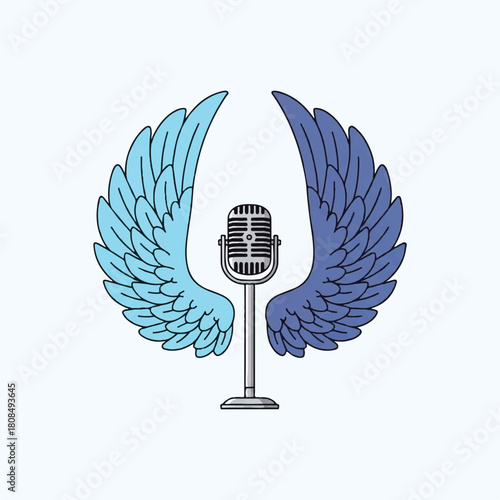 Microphone Icon with Wings - Podcast Logo Design for Audio Broadcasting, Radio Show & Sound Studio Production